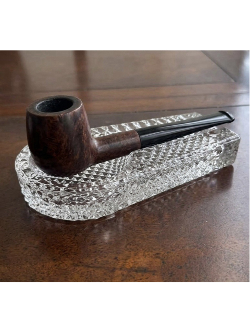 Vintage Heavy Clear Glass Individual Pipe Stand & Cigarillo Tray Tobacciana